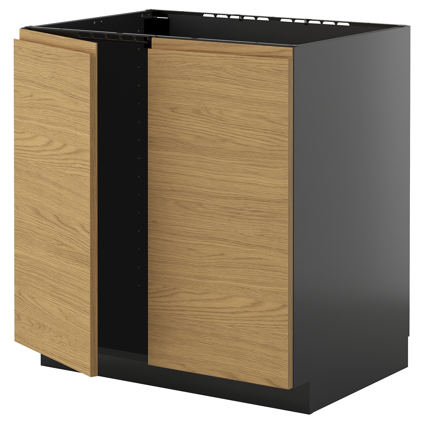IKEA METOD Unterschrank für Spüle + 2 Türen schwarzgrau/Voxtorp Eichenachbildung 80x60 cm