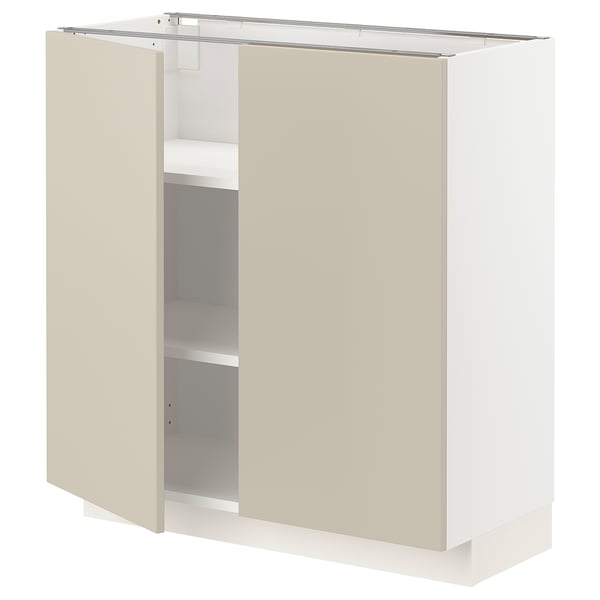 Moderner Küchenschrank, beige, rechteckig, mit verstellbarem Regal.