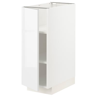 Weißer hochglänzender Küchenschrank mit Glastür.