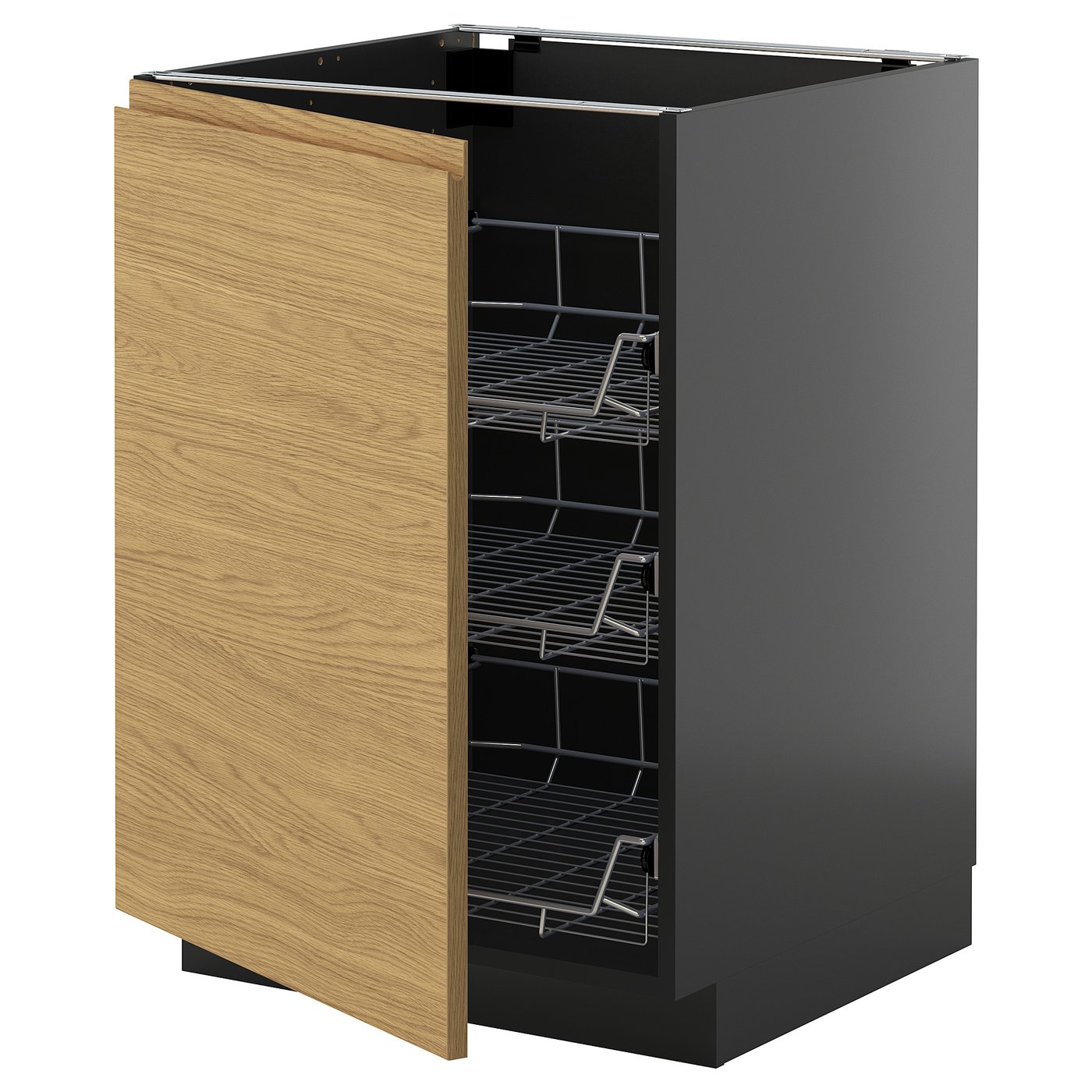 IKEA METOD Unterschrank mit Drahtkörben schwarzgrau/Voxtorp Eichenachbildung 60x60 cm