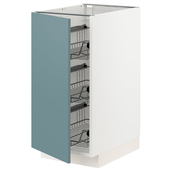 Adelia. Com METOD weißer Schrank, blaue Tür, Drahtregale.