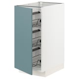 Adelia. Com METOD weißer Schrank, blaue Tür, Drahtregale.