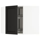 Schrank aus schwarz gebeizter Esche mit abgeschrägten Kanten, verstellbarem Regal, Eckkarussell.