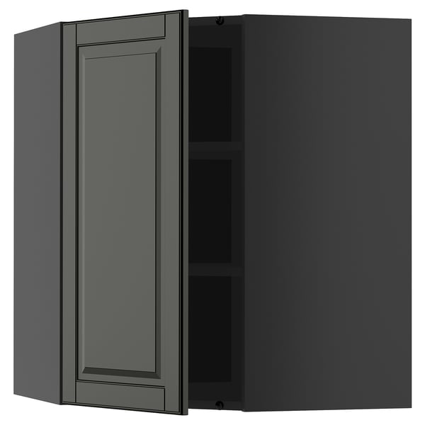 METOD schwarzer Eckschrank mit einer Tür und Innenregal.