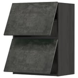 Dunkelgraues, modernes Küchenschrank-Set mit schlankem, kantigem Design.