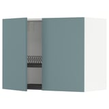 Türkisfarbener METOD Küchenschrank mit Abtropffläche aus Stahl, modernes Design.