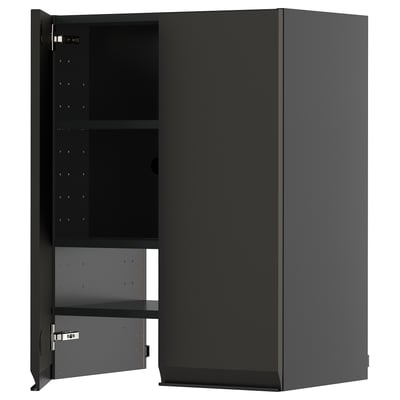 Schwarzer METOD-Küchenschrank mit verstellbarem Regal und offener Tür.