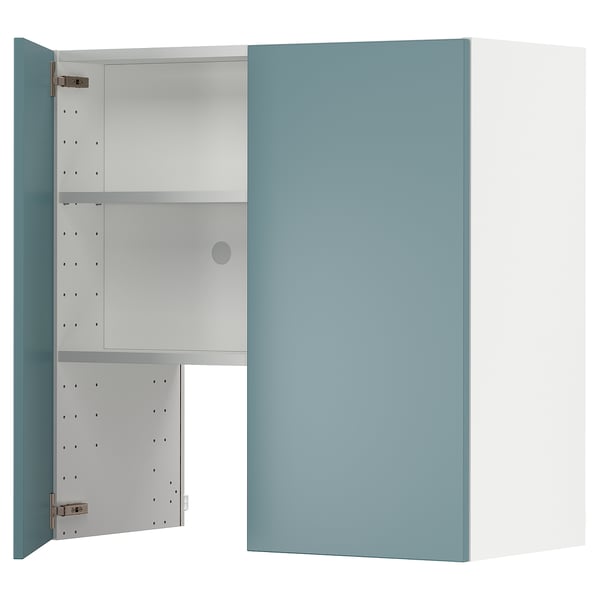 Türkisfarbener METOD-Küchenschrank, modernes Design mit verstellbaren Regalen und Nickelscharnieren.