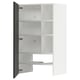 Offener weißer Schrank mit verstellbaren Regalen, grauem Scharnier, modernem Design.