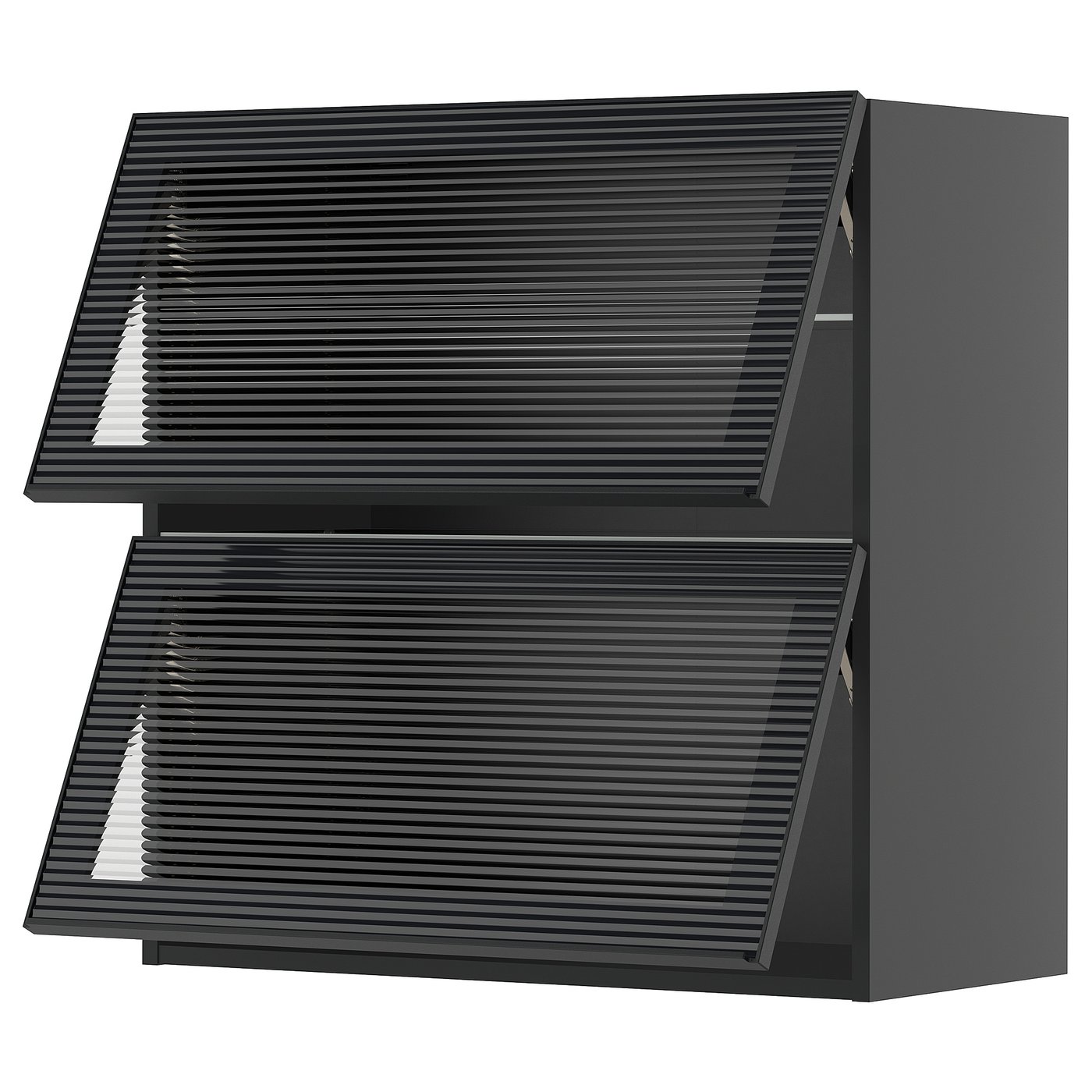 IKEA METOD Wandschrank horiz. m 2 Glastüren schwarzgrau/Hejsta anthrazitfarbenes geriffeltes Glas 80x80 cm