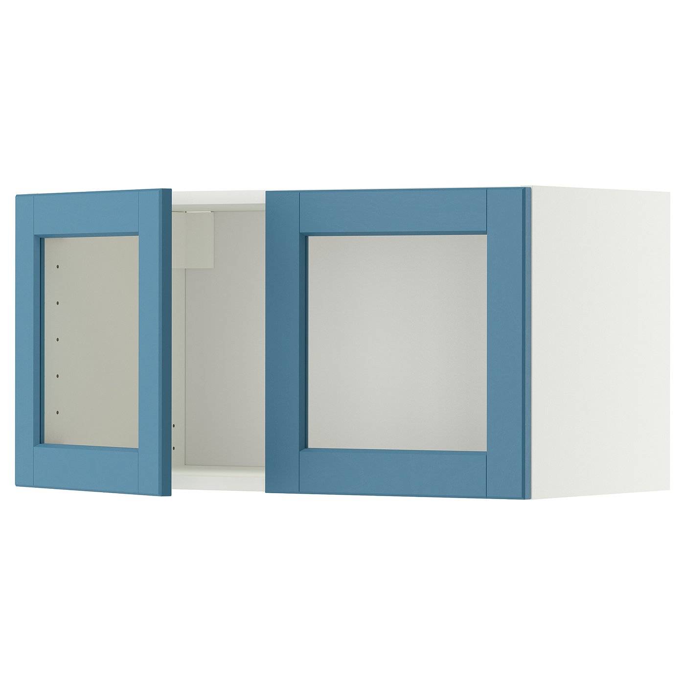 IKEA METOD Wandschrank mit 2 Vitrinentüren weiß/Lerhyttan blau