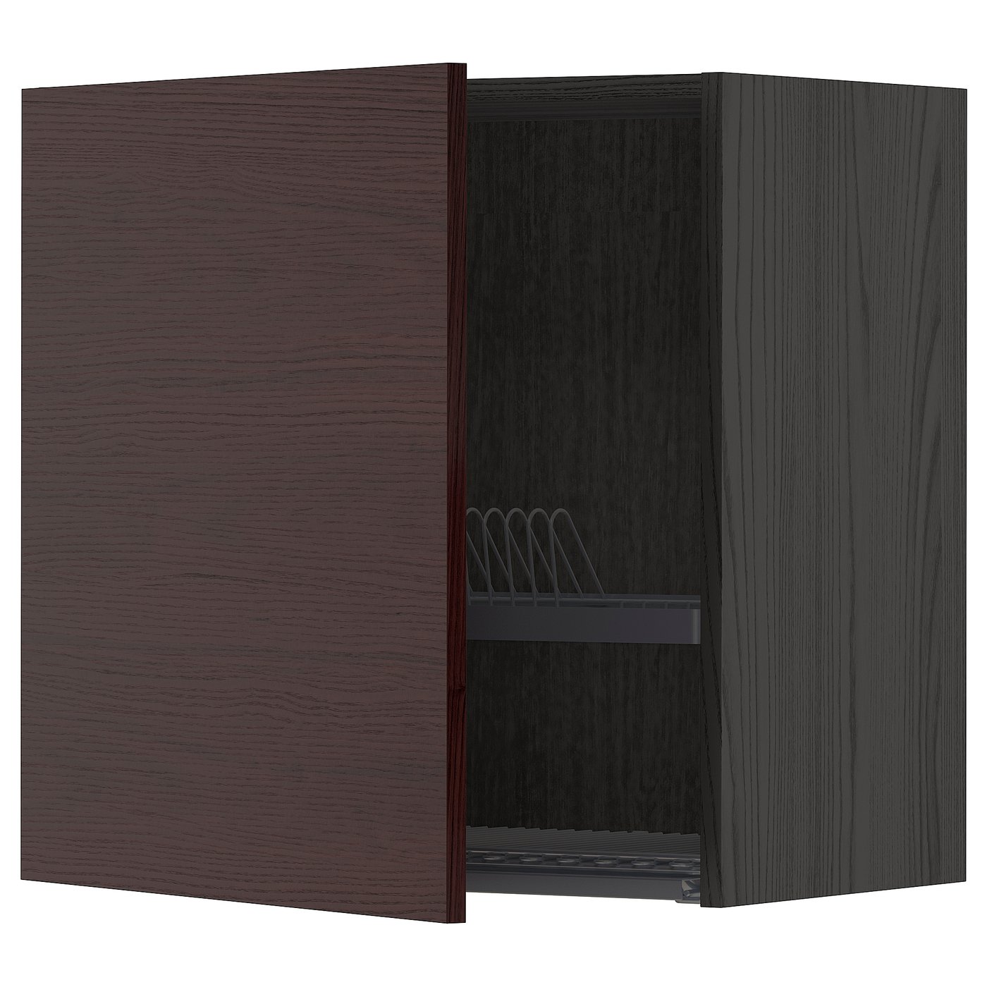 METOD Wandschrank mit Abtropfgestell - schwarz Askersund/dunkelbraun