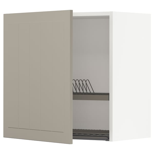 METOD Küchenschrank in Beige mit verstellbarem Regal und Abtropffläche.