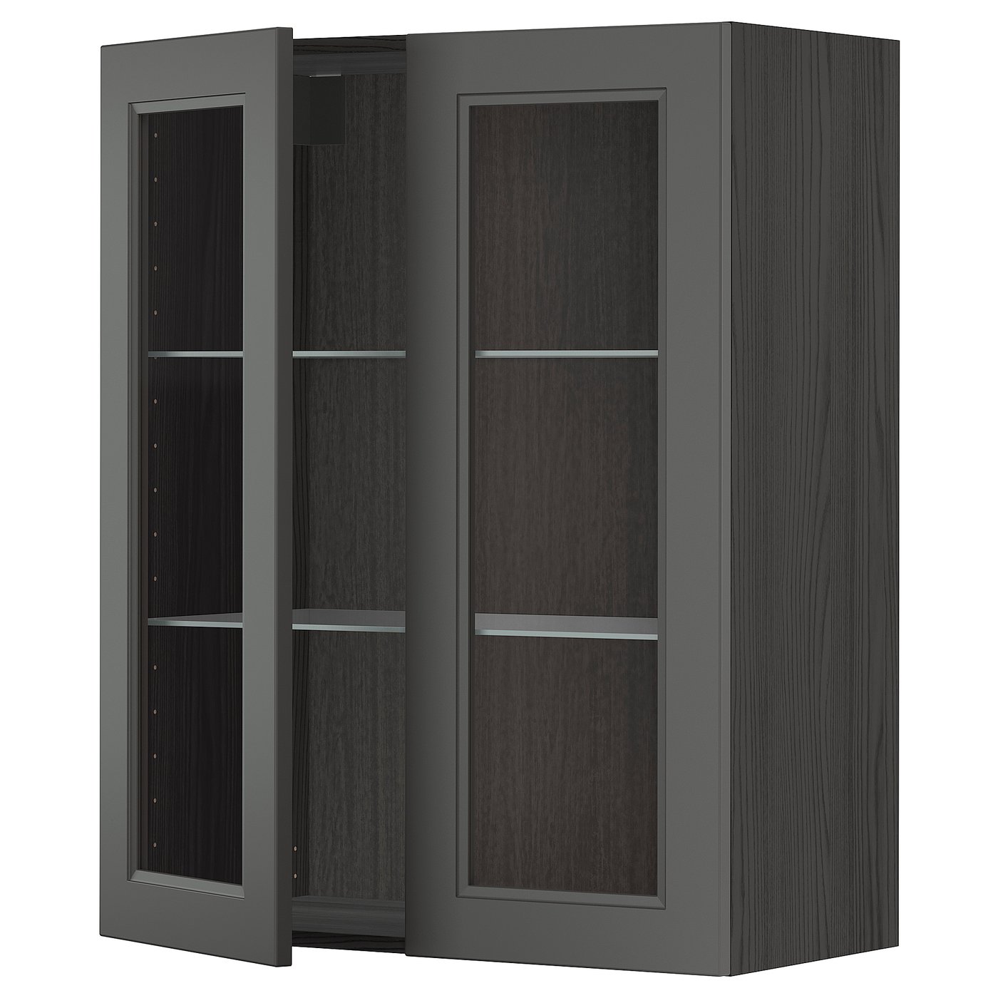 METOD Wandschrank mit Böden/2 Glastüren schwarz/Axstad