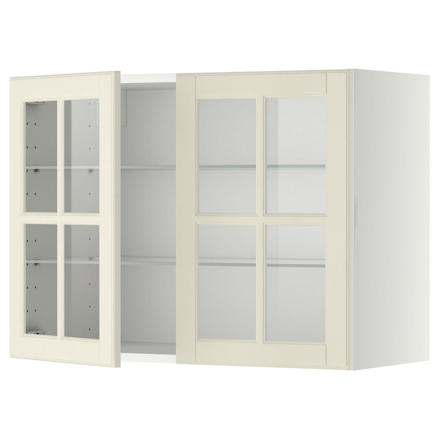 IKEA METOD Wandschrank mit Böden/2 Glastüren weiß/Bodbyn elfenbeinweiß 80x60 cm