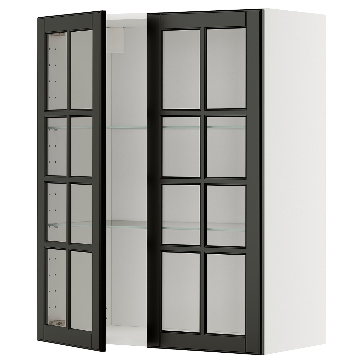 IKEA METOD Wandschrank mit Böden/2 Glastüren weiß/Bodbyn schwarz 80x100 cm