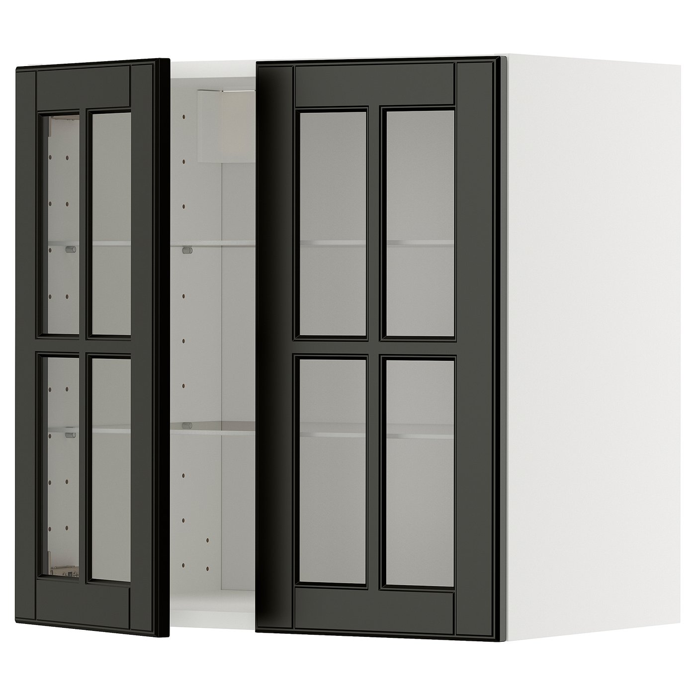 IKEA METOD Wandschrank mit Böden/2 Glastüren weiß/Bodbyn schwarz 60x60 cm