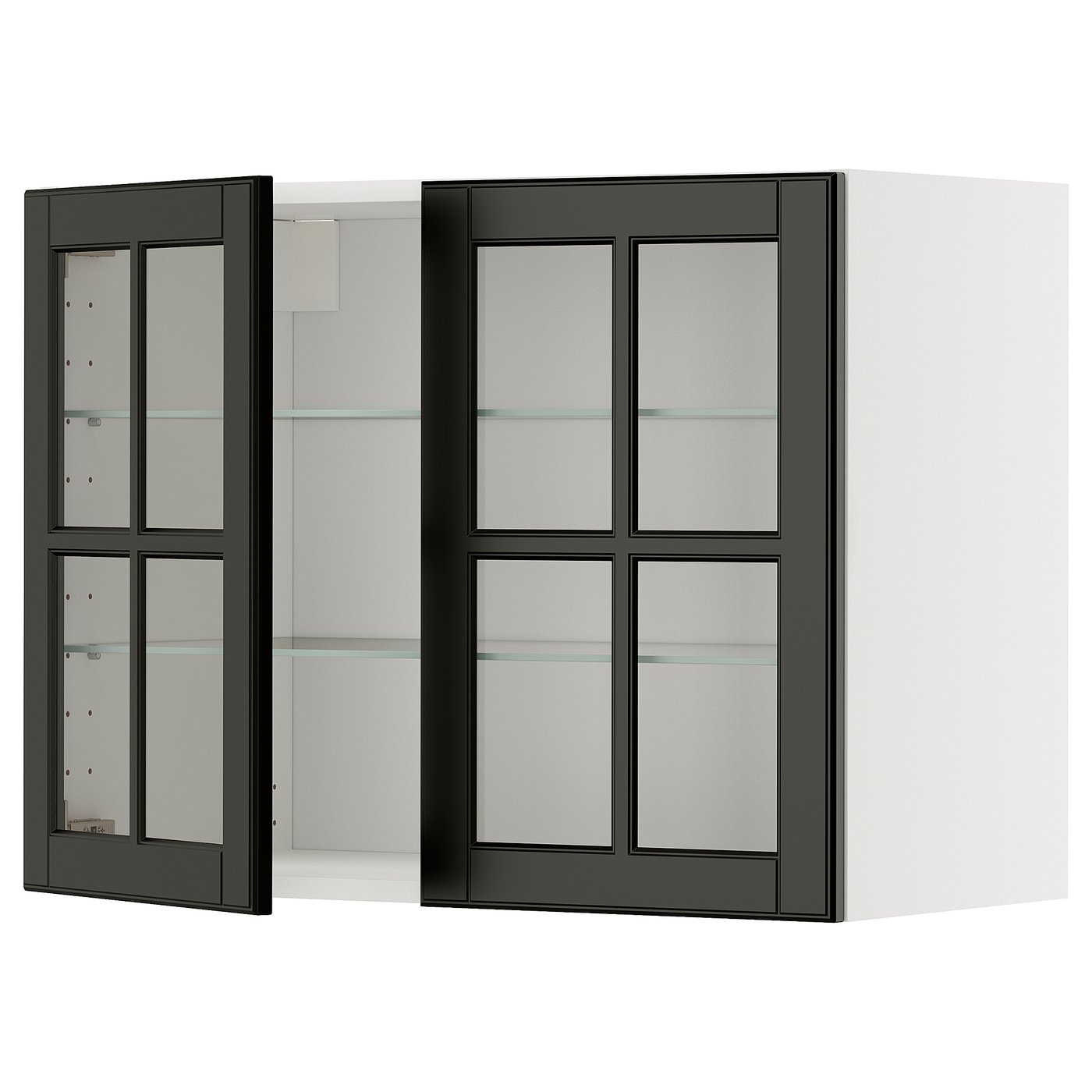 IKEA METOD Wandschrank mit Böden/2 Glastüren weiß/Bodbyn schwarz 80x60 cm