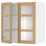 Wandschrank mit Holzrahmen und Glastüren, helle Eiche, rechteckig, modernes Design.