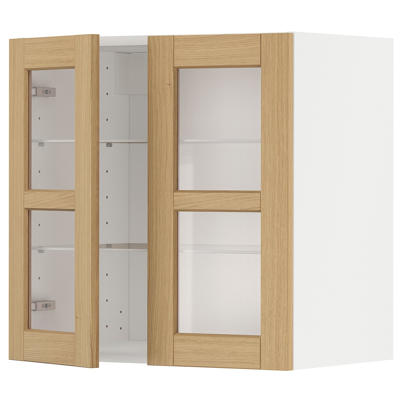 IKEA METOD Wandschrank mit Böden/2 Glastüren weiß/Forsbacka Eiche 60x60 cm