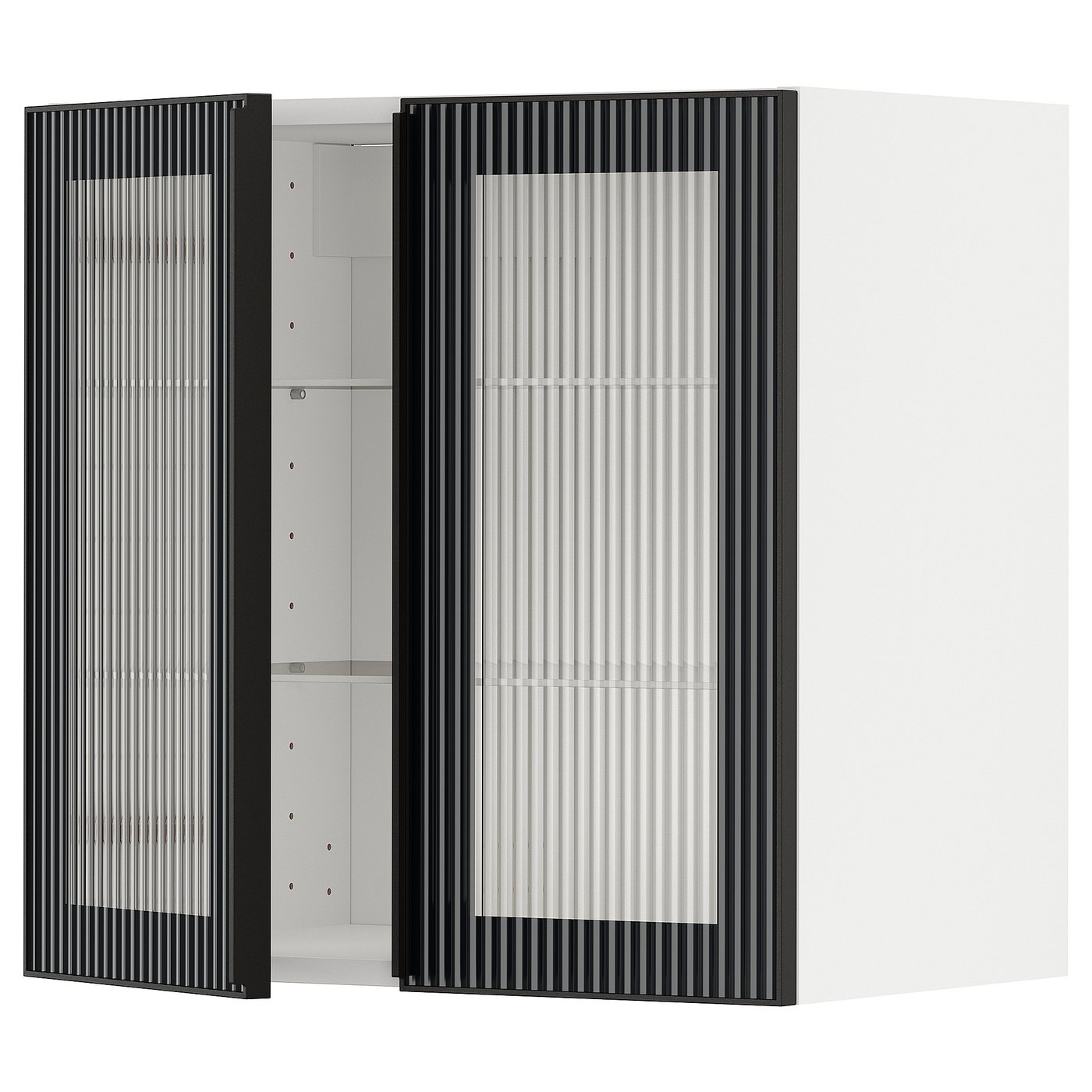 IKEA METOD Wandschrank mit Böden/2 Glastüren weiß/Hejsta anthrazitfarbenes geriffeltes Glas 60x60 cm
