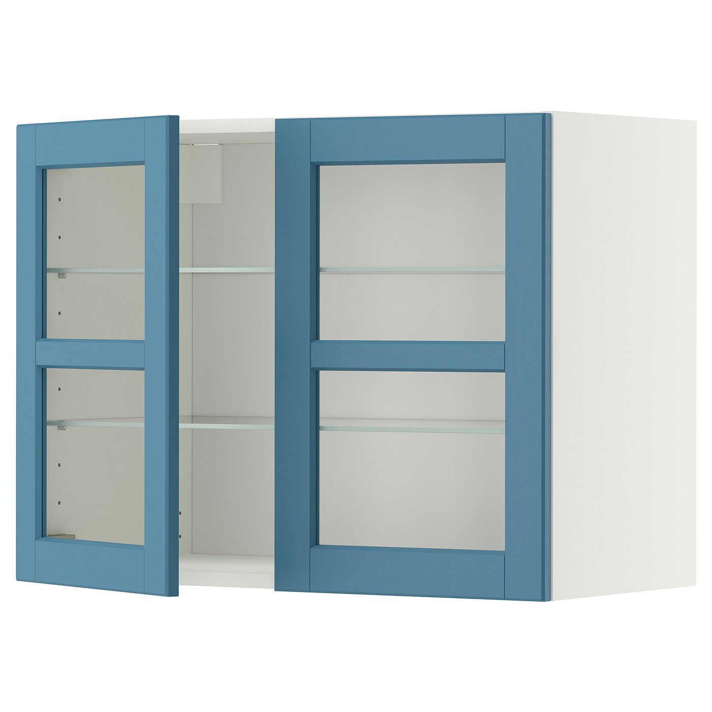 IKEA METOD Wandschrank mit Böden/2 Glastüren weiß/Lerhyttan blau 80x60 cm
