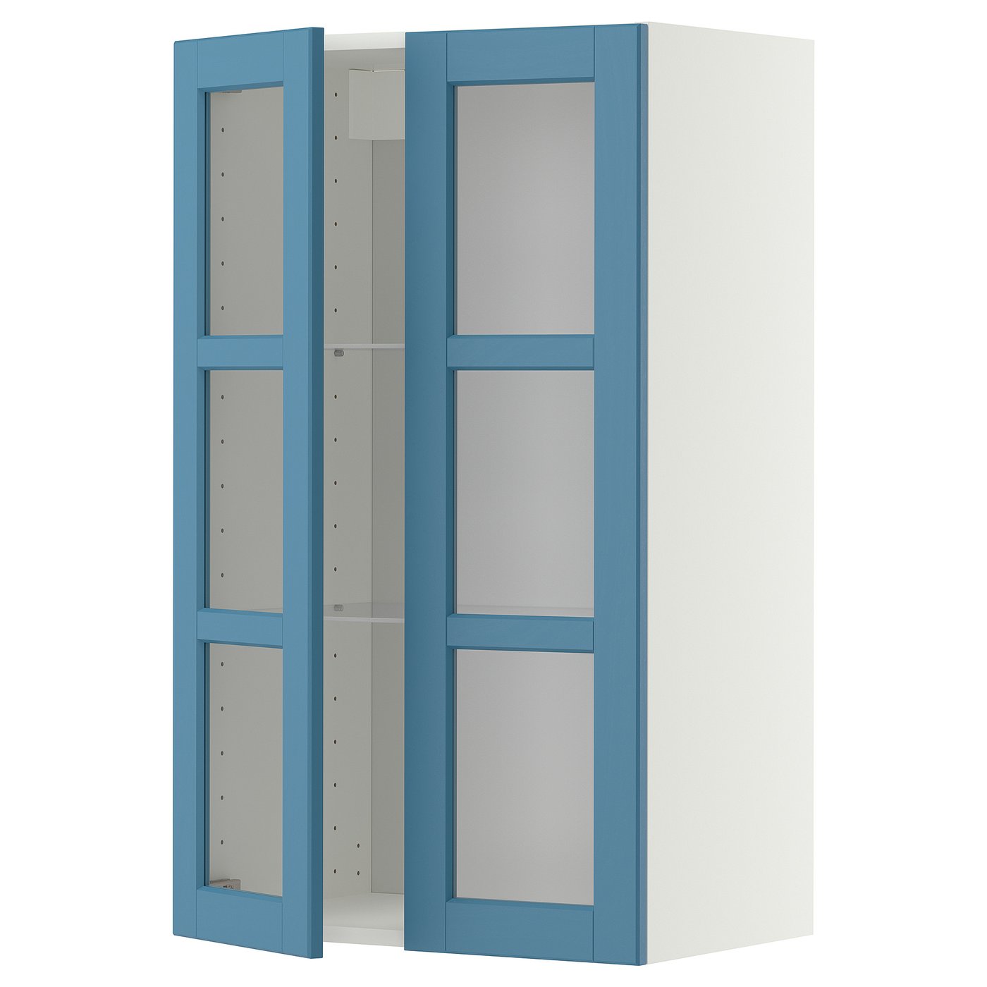 IKEA METOD Wandschrank mit Böden/2 Glastüren weiß/Lerhyttan blau 60x100 cm