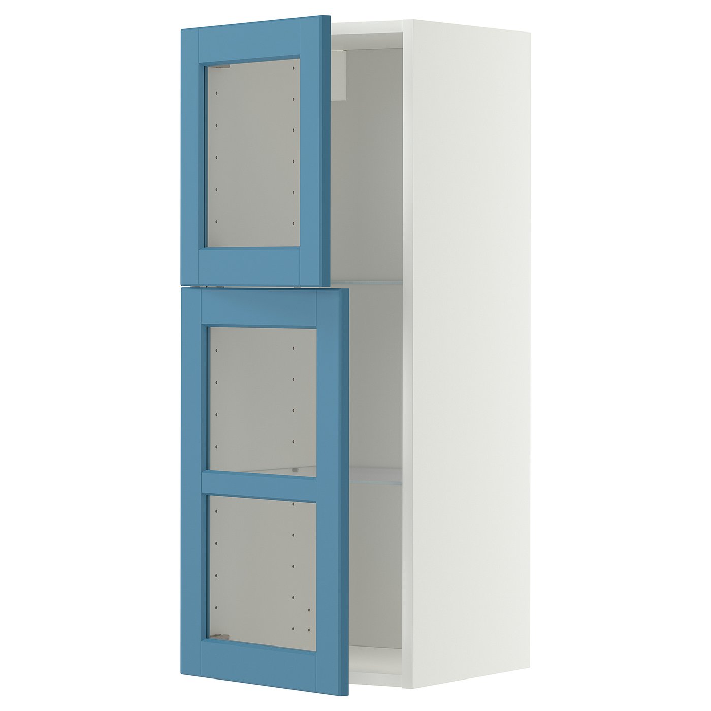 IKEA METOD Wandschrank mit Böden/2 Glastüren weiß/Lerhyttan blau