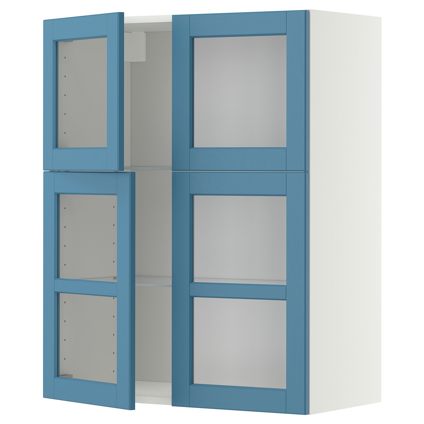 IKEA METOD Wandschrank mit Böden/4 Glastüren weiß/Lerhyttan blau