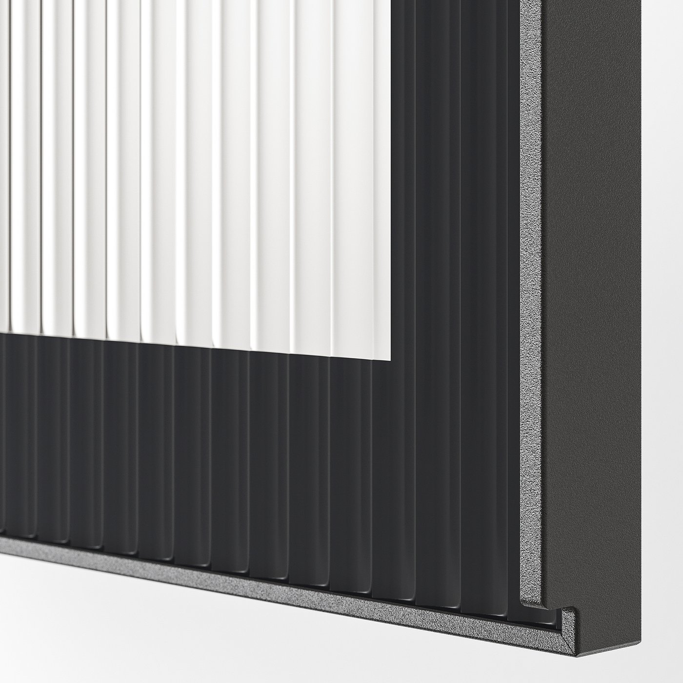 Thumbnail - IKEA METOD Wandschrank mit Böden/Glastür schwarz/Hejsta anthrazitfarbenes geriffeltes Glas 40x80 cm