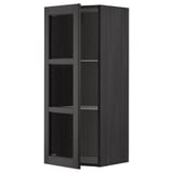 Ein offener schwarzer Holzschrank mit drei Glasböden, Teil des METOD-Küchensystems.