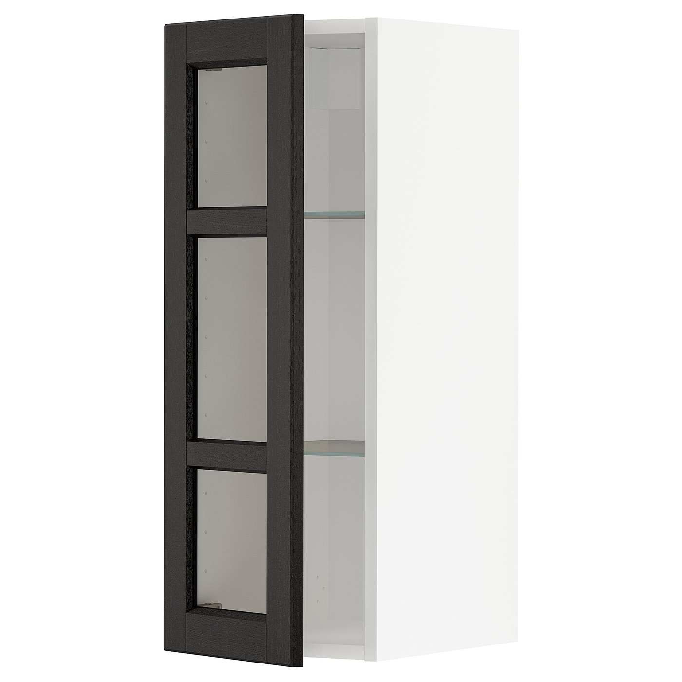 IKEA METOD Wandschrank mit Böden/Glastür schwarz/Lerhyttan schwarz lasiert 30x80 cm