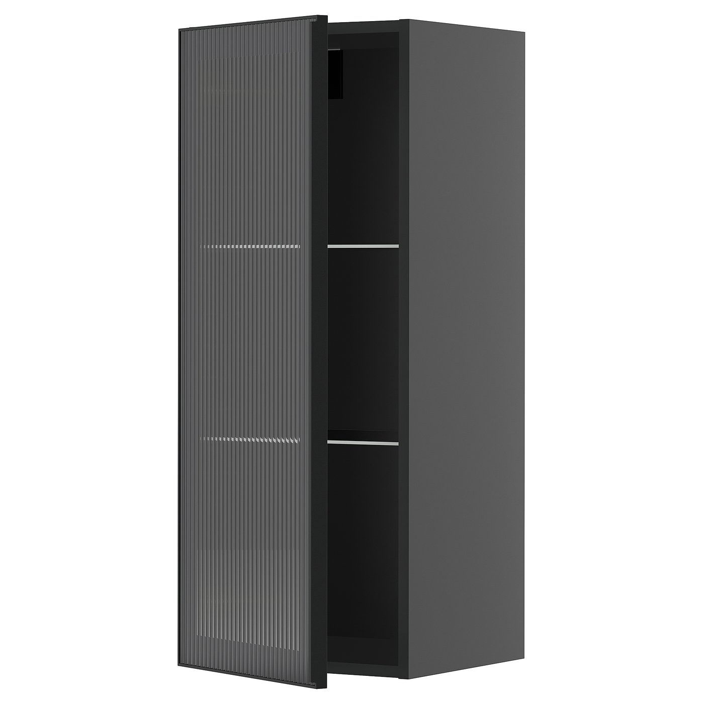 IKEA METOD Wandschrank mit Böden/Glastür schwarzgrau/Hejsta anthrazitfarbenes geriffeltes Glas 40x100 cm