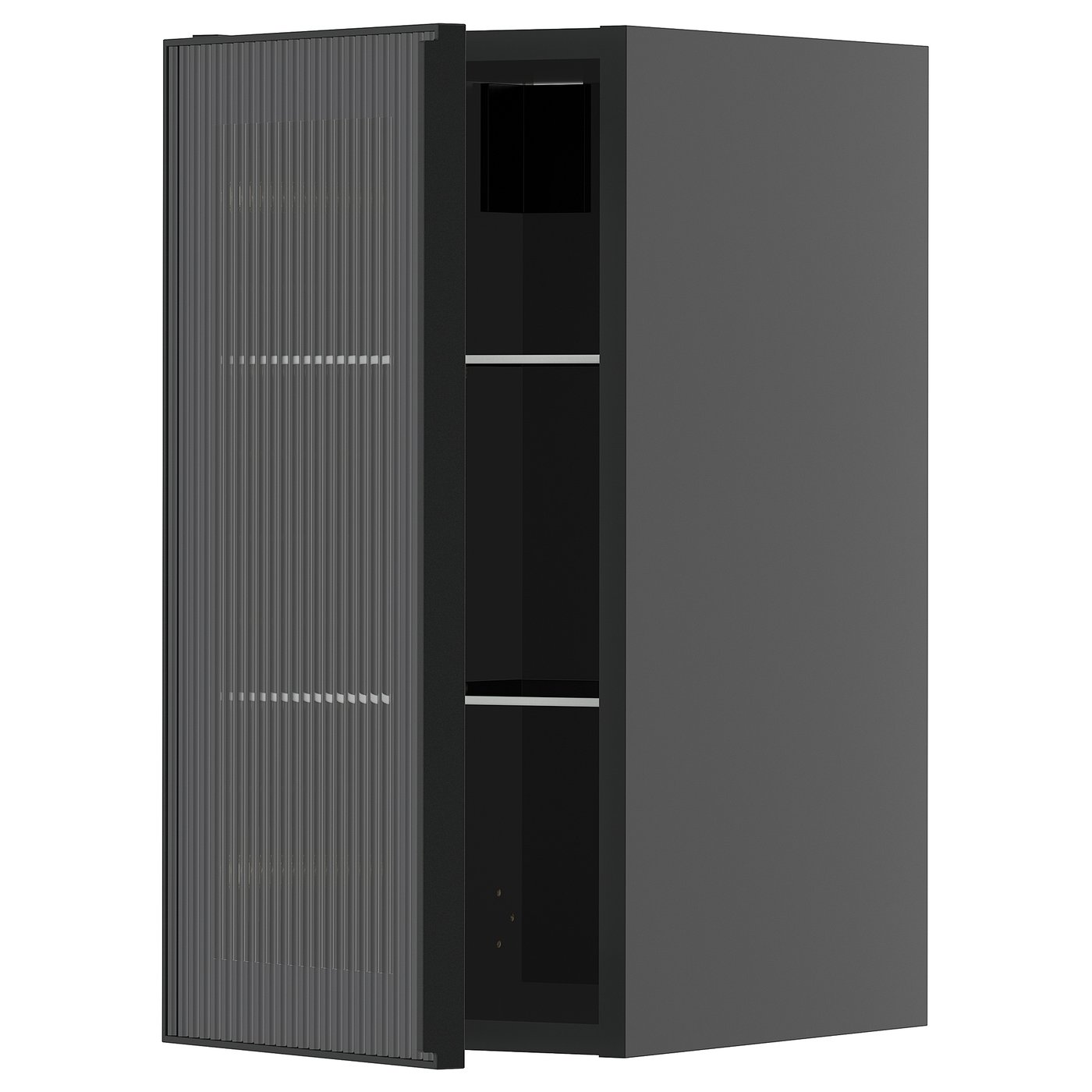 IKEA METOD Wandschrank mit Böden/Glastür schwarzgrau/Hejsta anthrazitfarbenes geriffeltes Glas 30x60 cm