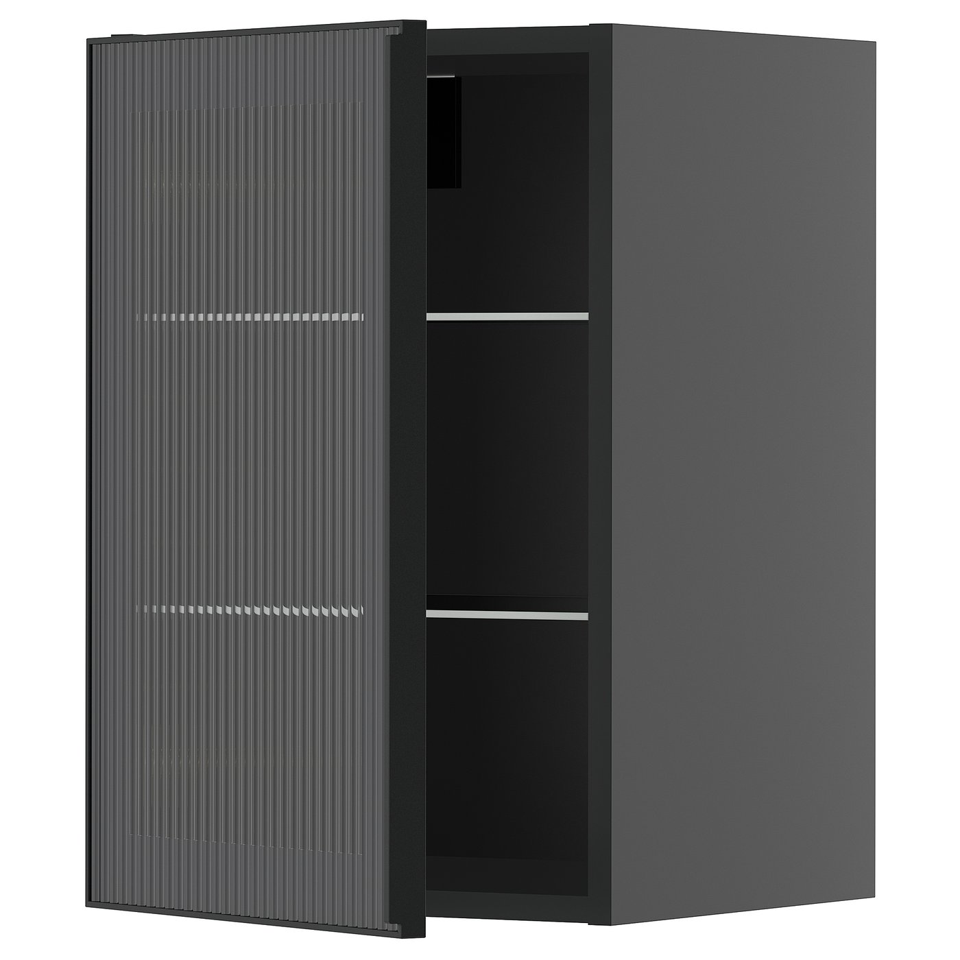 IKEA METOD Wandschrank mit Böden/Glastür schwarzgrau/Hejsta anthrazitfarbenes geriffeltes Glas 40x60 cm