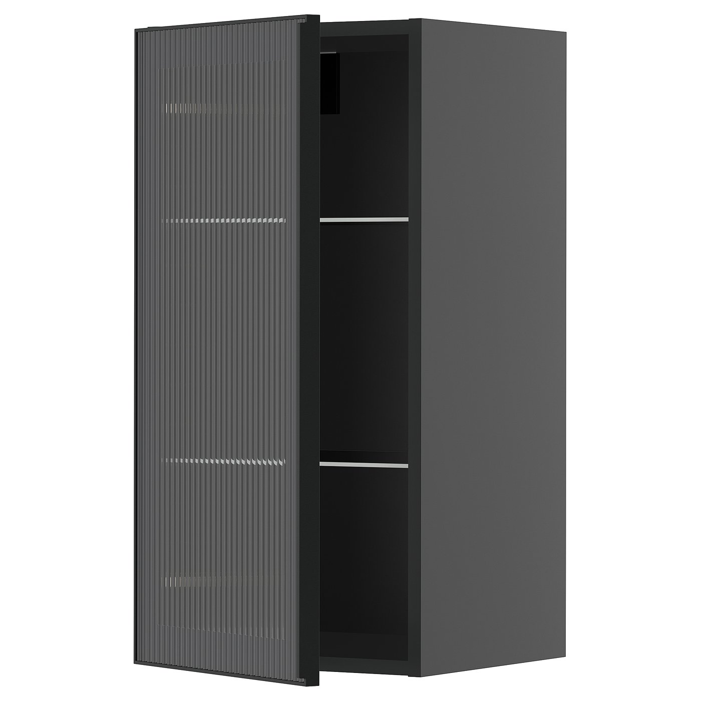 IKEA METOD Wandschrank mit Böden/Glastür schwarzgrau/Hejsta anthrazitfarbenes geriffeltes Glas 40x80 cm