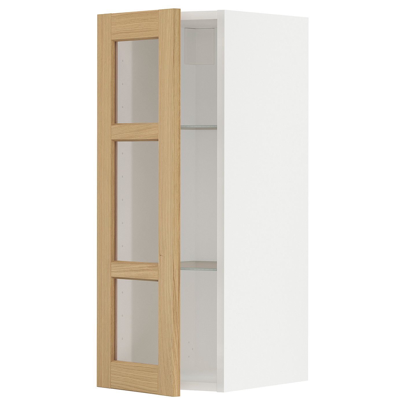 IKEA METOD Wandschrank mit Böden/Glastür weiß/Forsbacka Eiche 30x80 cm