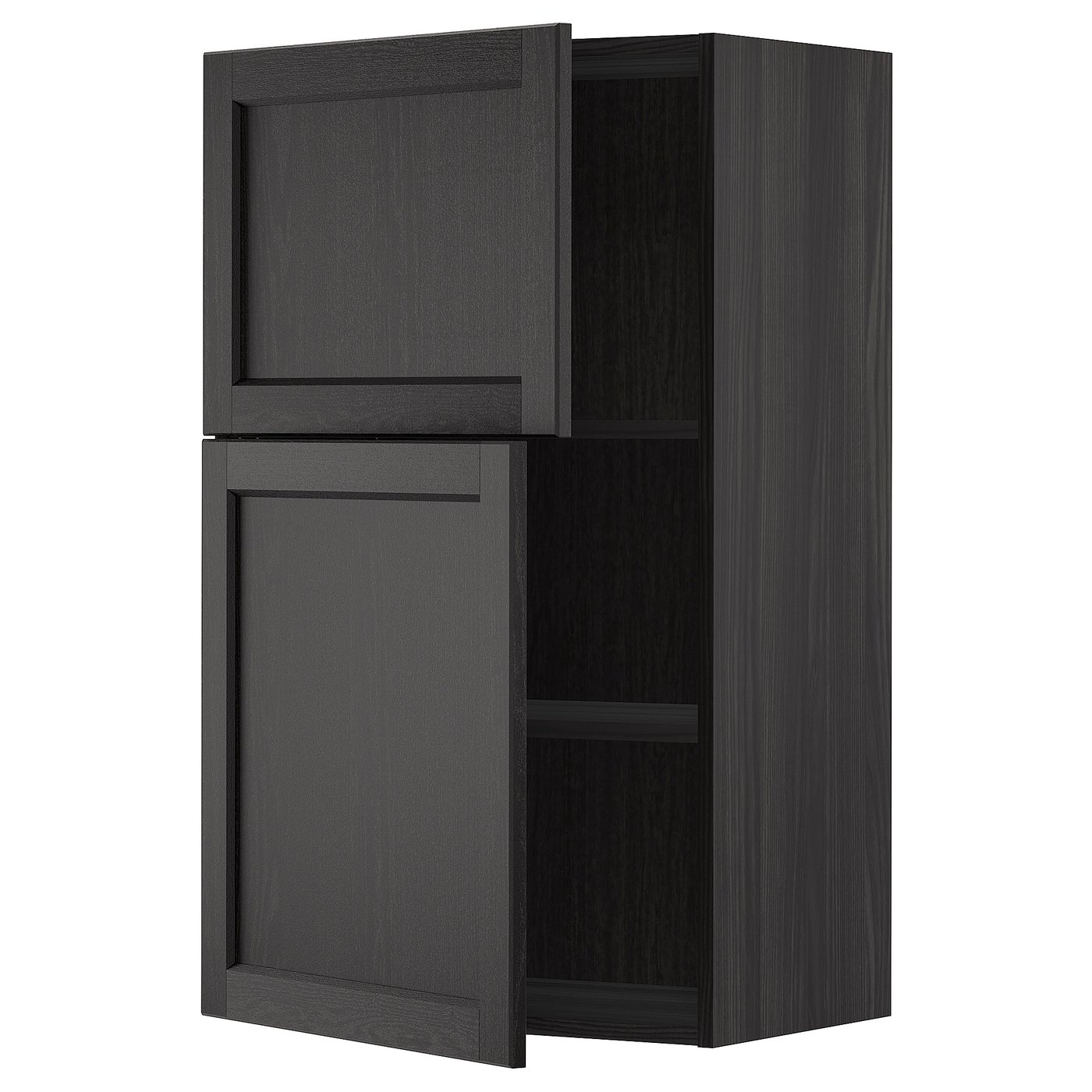 IKEA METOD Wandschrank mit Böden und 2 Türen schwarz/Lerhyttan schwarz lasiert 60x100 cm