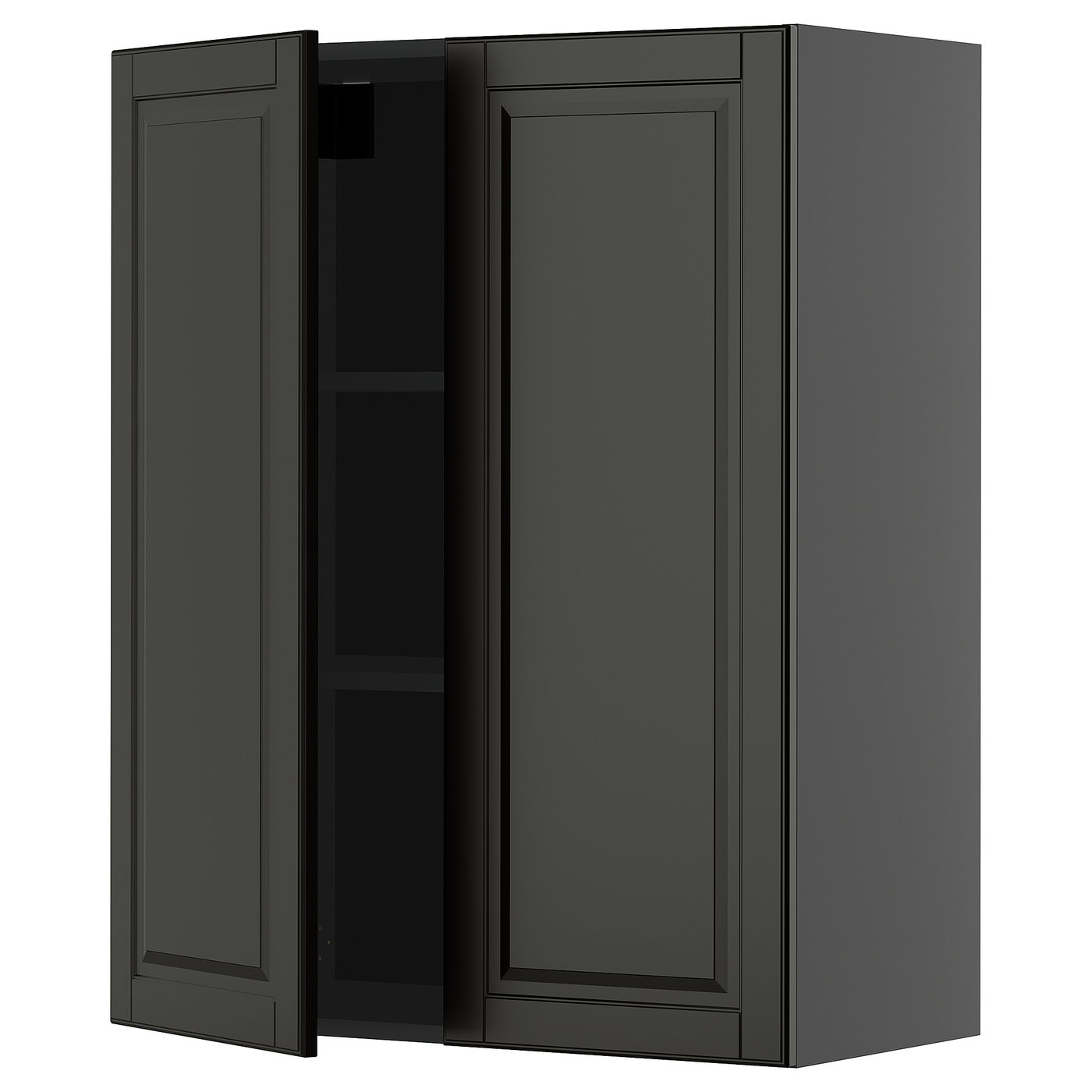 IKEA METOD Wandschrank mit Böden und 2 Türen schwarzgrau/Bodbyn schwarz 80x100 cm
