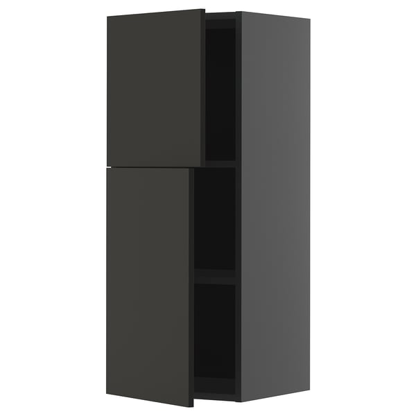 Schwarzer Küchenschrank mit zwei Türen, schlankem, modernem Design, robustem Rahmen und verstellbarem Regal.