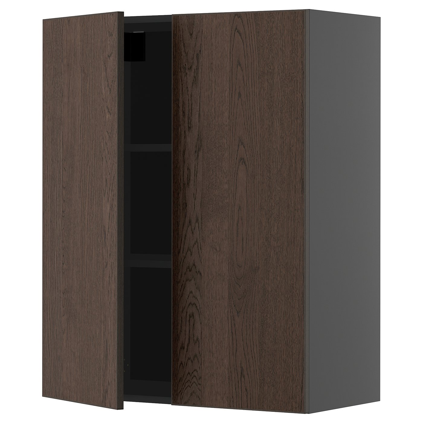 IKEA METOD Wandschrank mit Böden und 2 Türen schwarzgrau/Sinarp braun 80x100 cm