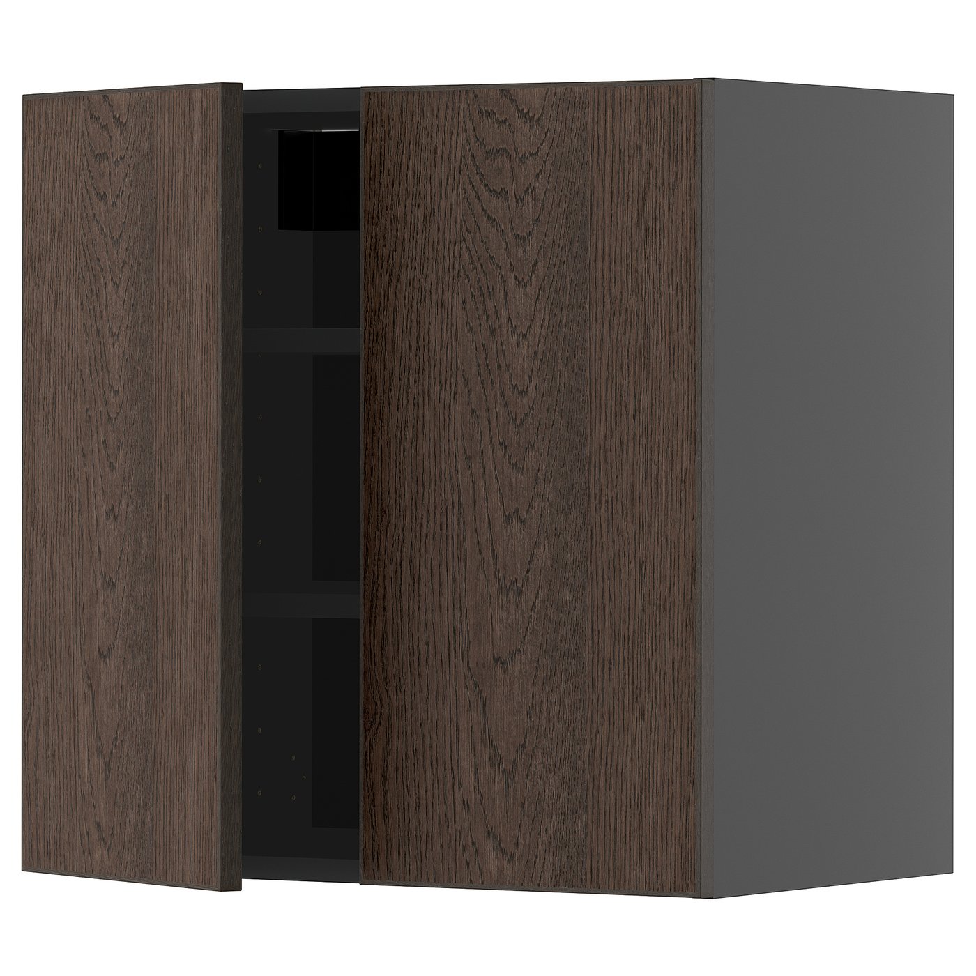 IKEA METOD Wandschrank mit Böden und 2 Türen schwarzgrau/Sinarp braun 60x60 cm