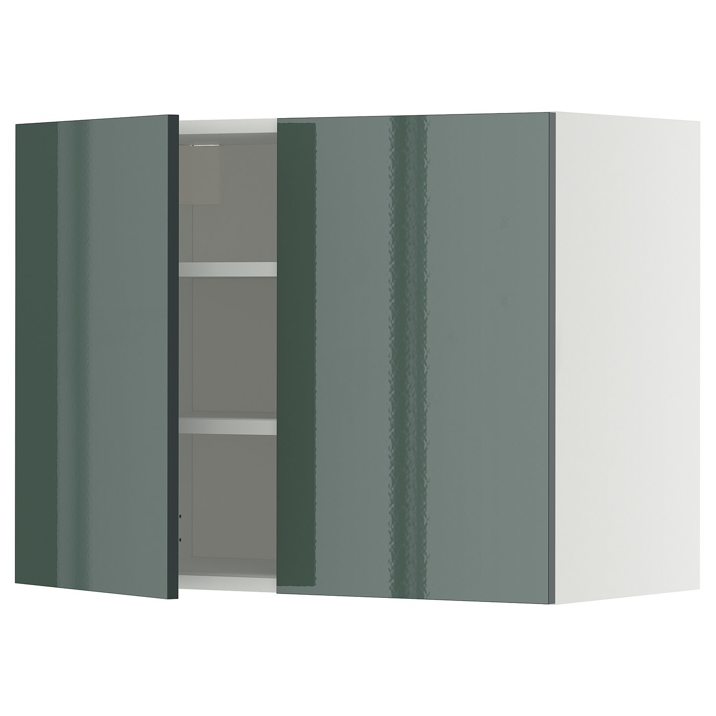 IKEA METOD Wandschrank mit Böden und 2 Türen weiß/Kallarp Hochglanz dunkel graugrün 80x60 cm