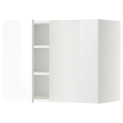 Weißer moderner Küchenschrank mit verstellbaren Regalen, eleganter glänzender Oberfläche und modernem Design.
