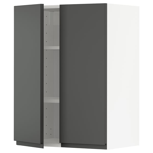 Moderner dunkelgrauer Schrank, METOD-Küchensystem, schlankes Design, wandmontiert, zwei Türen, robuster Rahmen, minimalistische Griffe.