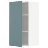 Hoher türkisfarbener Schrank, modernes, glattes Design, drei verstellbare Regale.