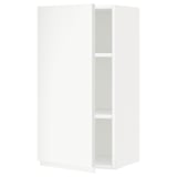 Ein weißer METOD-Küchenschrank mit einfachem, modernem Design und verstellbaren Regalen. Es handelt sich um eine Tür mit integrierten Griffen und einem stabilen Rahmen.