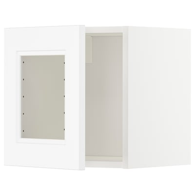 METOD weißer Wandschrank mit Glastür, moderne Einfachheit, robuster Rahmen, Front aus gehärtetem Glas.