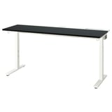 MITTZON Schreibtisch: schlanke schwarze Platte, weiße Basis, höhenverstellbar, modernes minimalistisches Design.