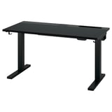 MITTZON: moderner schwarzer Sitz-Steh-Schreibtisch mit zwei Motoren, klaren Linien, robusten Metallbeinen und ergonomischen Bedienelementen.